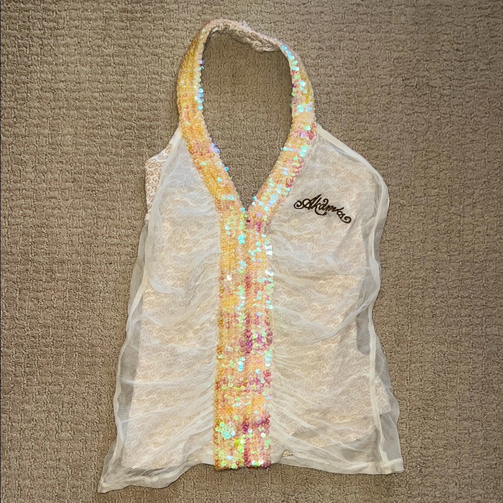 White Lace Halter Top with Sequin Detail